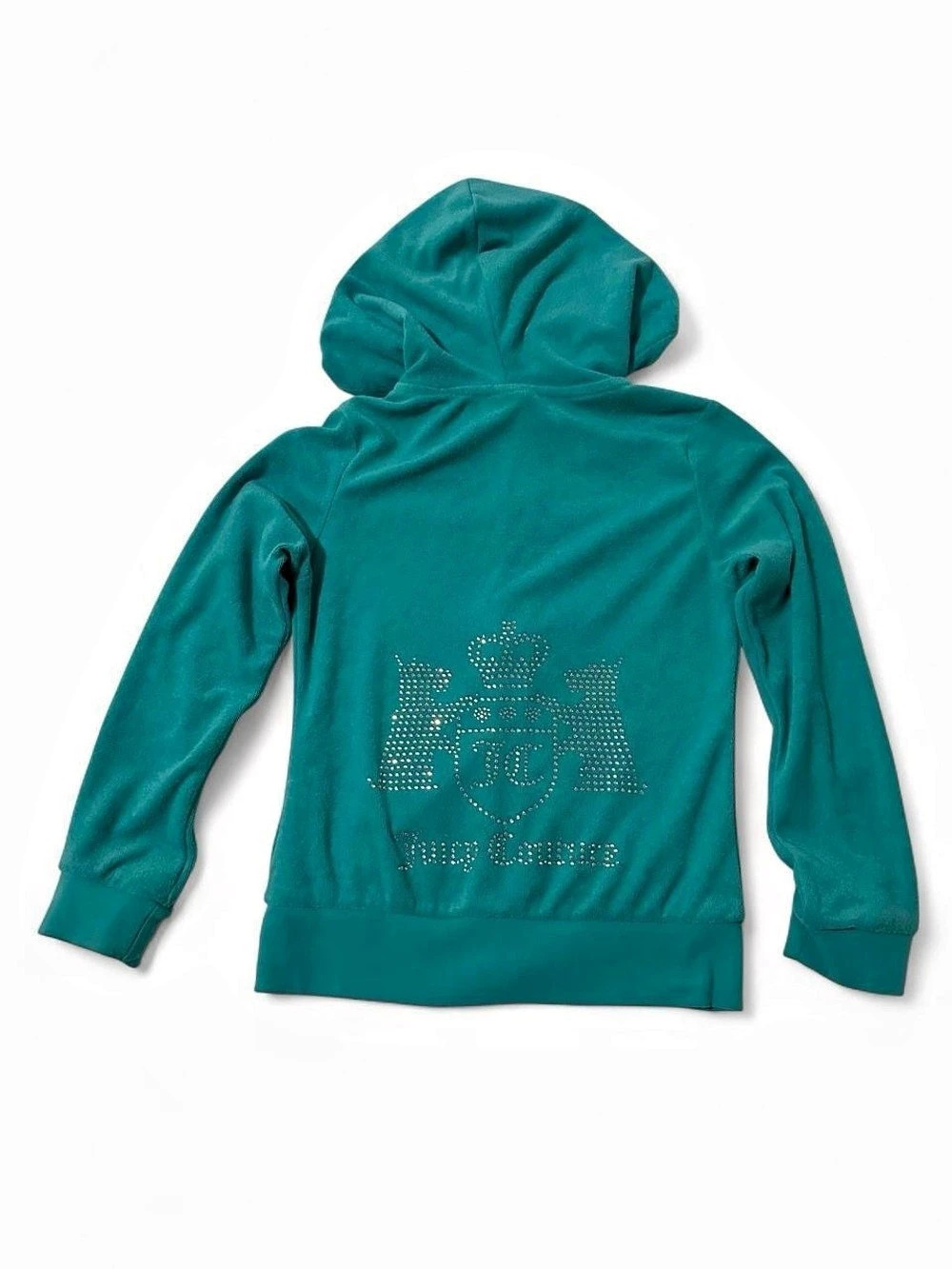 Juicy Couture Girls Size 7 Y2K Rhinestone Terry Zip Hoodie Turquoise - Picture 2 of 5